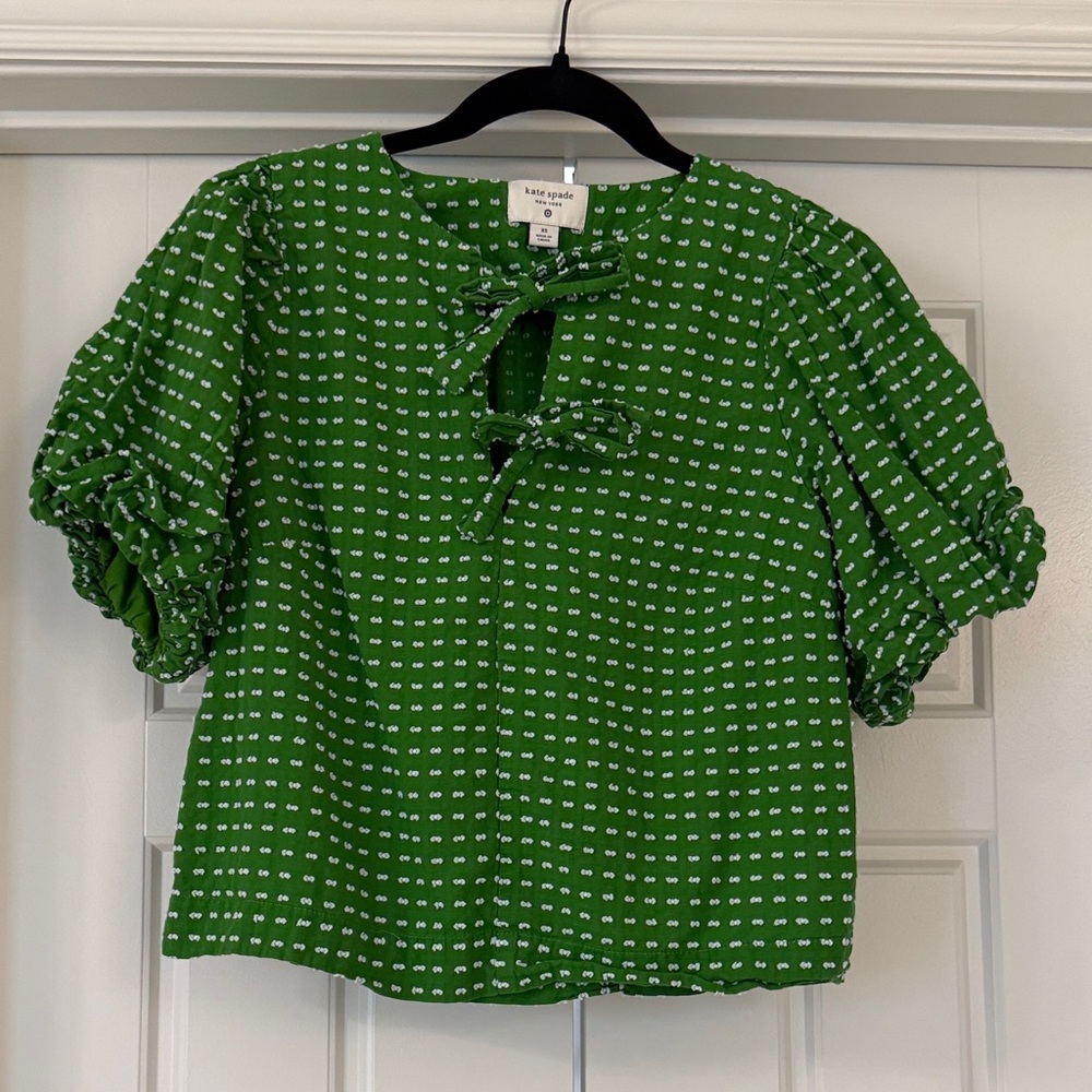 kate spade X Target Green Puff-Sleeve Tie-Front Blouse - Picture 4 of 8